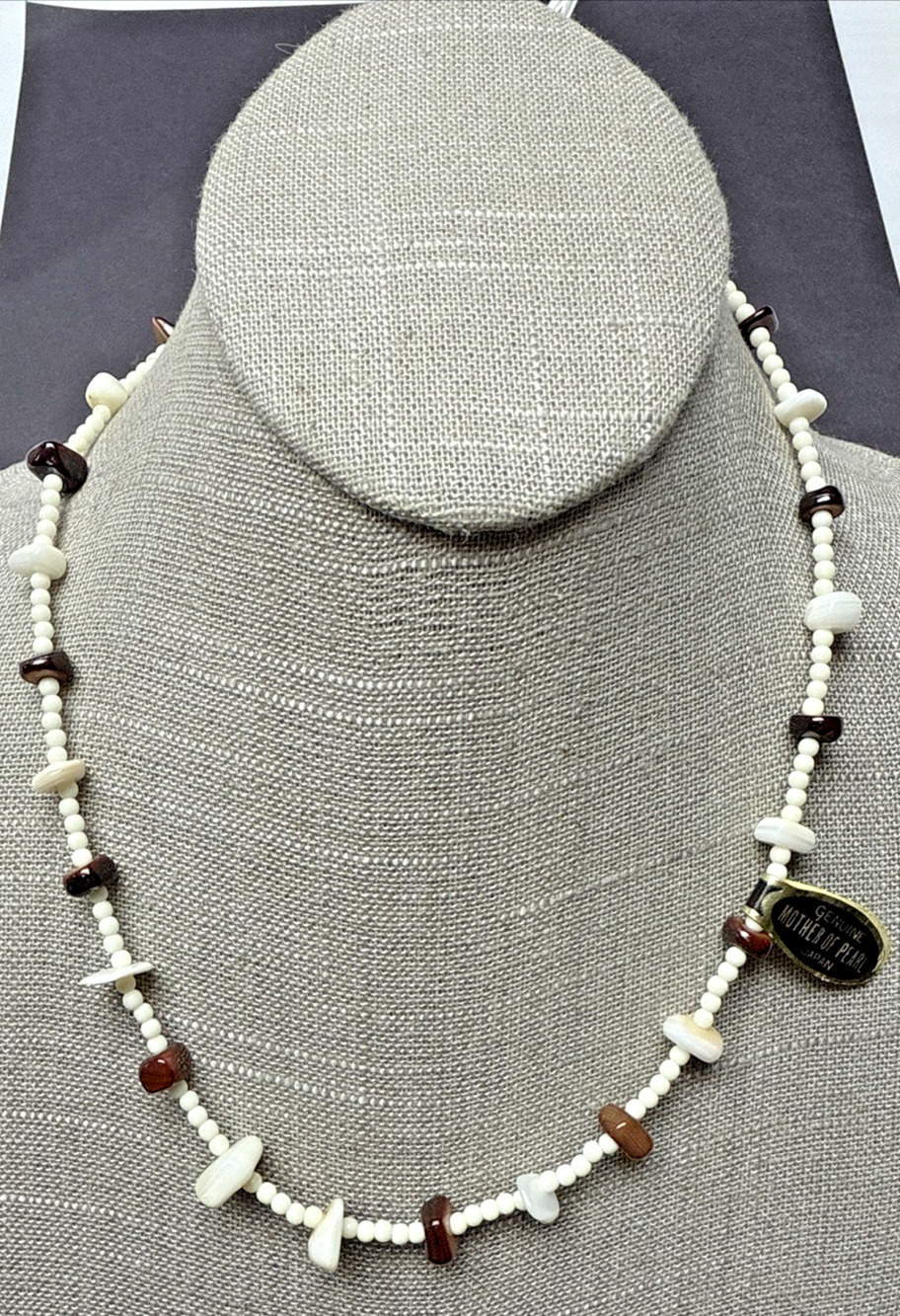 Vintage Mother of Pearl Strand Necklace Beaded Tags